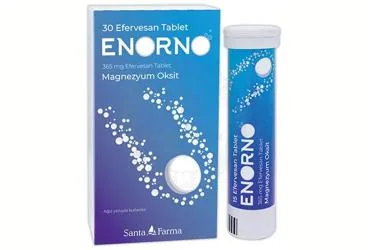 Magnezyum içeren efervesan tablet: ENORNO 365 MG EFERVESAN TABLET (30 ADET) ürün ambalajı. Üretici: SANTA FARMA İLAÇ SAN. A.Ş.