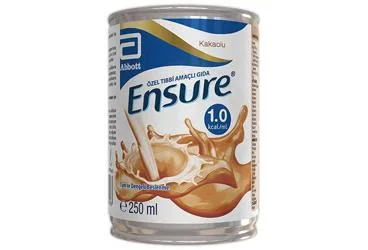 ENSURE KAKAOLU 250 ML ürün ambalajı. Etkin maddesi beslenme solusyonu. Üretici: ABBOTT LABORATUARLARI İTHALAT İHRACAT VE TİCARET LİMİTED ŞİRKETİ.