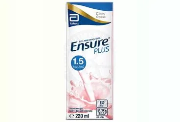 Beslenme solusyonu içeren ENSURE PLUS CILEK AROMALI 220 ML kutu fotoğrafı. Üretici: ABBOTT LABORATUARLARI İTHALAT İHRACAT VE TİCARET LİMİTED ŞİRKETİ.