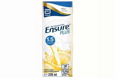 Beslenme solusyonu içeren ENSURE PLUS MUZ AROMALI 220 ML kutu fotoğrafı. Üretici: ABBOTT LABORATUARLARI İTHALAT İHRACAT VE TİCARET LİMİTED ŞİRKETİ.