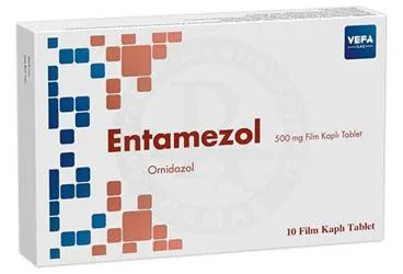 ENTAMEZOL 500 MG FILM KAPLI TABLET (10 TABLET) kutusu, film kaplı tablet formunda ornidazol içerir. Üretici: VEFA İLAÇ SANAYİ VE TİCARET ANONİM ŞİRKETİ.