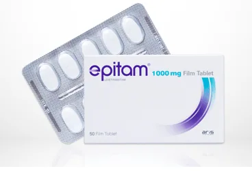 Levetirasetam içeren film kaplı tablet: EPITAM 1000 MG 100 FILM TABLET kutu fotoğrafı. Üretici: ALİ RAİF İLAÇ SANAYİ A.Ş.