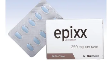 EPIXX 250 MG 50 FİLM TABLET kutu fotoğrafı, film kaplı tablet formunda levetirasetam içerir. Üretici: ABDİ İBRAHİM İLAÇ SANAYİ VE TİCARET A.Ş.