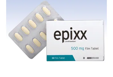 EPIXX 500 MG 50 FİLM TABLET ürün ambalajı, film kaplı tablet formunda levetirasetam içerir. Üretici: ABDİ İBRAHİM İLAÇ SANAYİ VE TİCARET A.Ş.