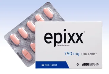 EPIXX 750 MG 50 FİLM TABLET kutu fotoğrafı, film kaplı tablet formunda levetirasetam içerir. Üretici: ABDİ İBRAHİM İLAÇ SANAYİ VE TİCARET A.Ş.