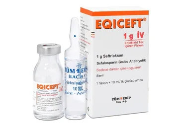 EQICEFT- IV 1000 MG 1 FLAKON kutusu. Seftriakson içeren flakon. Üretici: TÜM - EKİP İLAÇ A.Ş.