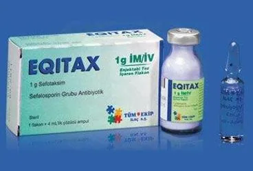 Sefotaksim sodyum içeren ampul: EQITAX 1 GR IM/IV ENJ.TOZ ICEREN 15 ML 1 FLAKON+ 4 ML COZ. AMPUL ambalajı. Üretici: TÜM - EKİP İLAÇ A.Ş.