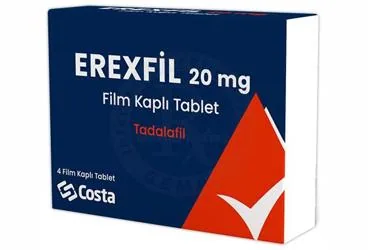EREXFIL 20 MG FİLM KAPLI TABLET (4 ADET) kutu fotoğrafı. Tadalafil içeren film kaplı tablet. Üretici: COSTA SAĞLIK SPOR HİZMETLERİ TİCARET LİMİTED ŞİRKETİ.