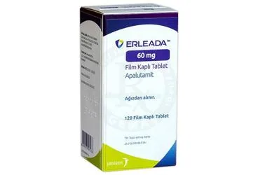 ERLEADA 60 MG FILM KAPLI TABLET (120 TABLET) kutusu, film kaplı tablet formunda apalutamid içerir. Üretici: JOHNSON AND JOHNSON SIHHİ MALZEME SANAYİ VE TİCARET LİMİTED ŞİRKETİ.