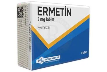 ERMETIN 3 MG TABLET (4 TABLET) ambalajı, tablet formunda ivermektin içerir. Üretici: WORLD MEDICINE İLAÇ SAN. VE TİC. A.Ş.