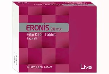 ERONIS 20 MG FILM KAPLI TABLET (4 TABLET) (tadalafil) kutusu, film kaplı tablet. Üretici: LİVA İLAÇ PAZARLAMA SAN. VE TİC. A.Ş.