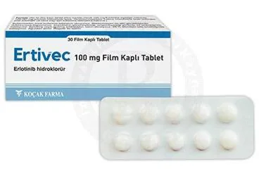 ERTIVEC 100 MG FILM KAPLI TABLET (30 TABLET) ambalajı, film kaplı tablet formunda erlotinib içerir. Üretici: KOÇAK FARMA İLAÇ VE KİMYA SANAYİ A.Ş.