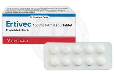 ERTIVEC 150 MG FILM KAPLI TABLET (30 TABLET) (erlotinib) ürün ambalajı, film kaplı tablet. Üretici: KOÇAK FARMA İLAÇ VE KİMYA SANAYİ A.Ş.