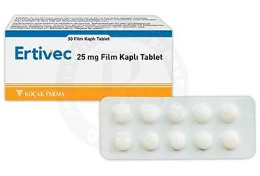 ERTIVEC 25 MG FILM KAPLI TABLET (30 TABLET) ürün ambalajı, film kaplı tablet formunda erlotinib içerir. Üretici: KOÇAK FARMA İLAÇ VE KİMYA SANAYİ A.Ş.