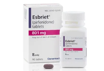 ESBRIET 801 MG FILM KAPLI TABLET (90 TABLET) ürün ambalajı. Pirfenidon içeren film kaplı tablet. Üretici: ROCHE MÜSTAHZARLARI SANAYİ ANONİM ŞİRKETİ.