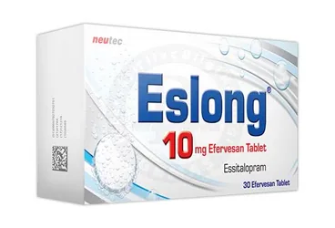 ESLONG 10 MG 30 EFERVESAN TABLET kutusu. Essitalopram içeren efervesan tablet. Üretici: NEUTEC İLAÇ SANAYİ TİCARET ANONİM ŞİRKETİ.