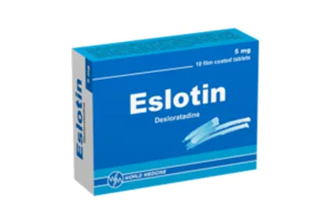 Desloratadin içeren film kaplı tablet: ESLOTIN 5 MG 10 FILM TABLET kutu fotoğrafı. Üretici: WORLD MEDICINE İLAÇ SAN. VE TİC. A.Ş.