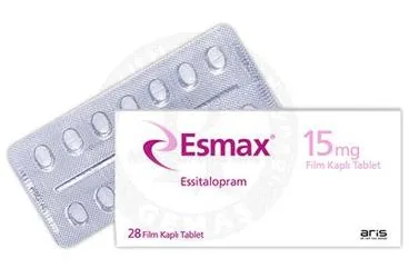 ESMAX 15 MG FILM KAPLI TABLET (28 FILM TABLET) kutu fotoğrafı. Essitalopram içeren film kaplı tablet. Üretici: ALİ RAİF İLAÇ SANAYİ A.Ş.