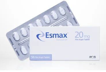 Essitalopram içeren film kaplı tablet: ESMAX 20 MG 56 FILM KAPLI TABLET kutusu. Üretici: ALİ RAİF İLAÇ SANAYİ A.Ş.