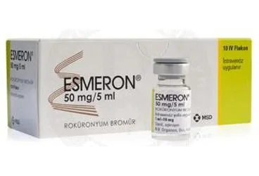 Rokuronyum bromid içeren flakon: ESMERON 50 MG/5 ML IV ENJEKSIYON ICIN SOLUSYON ICEREN 10 FLAKON ürün ambalajı. Üretici: MERCK SHARP DOHME İLAÇLARI LTD. ŞTİ.