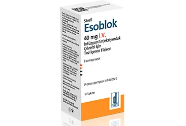 ESOBLOK 40 MG IV INFUZYON/ENJEKSIYONLUK COZELTI ICIN TOZ ICEREN FLAKON (1 FLAKON) (esomeprazol) ürün ambalajı, çözelti. Üretici: DEVA HOLDİNG ANONİM ŞİRKETİ.