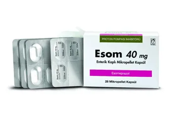 ESOM 40 MG 28 ENTERIK KAPLI MIKROPELLET KAPSUL ambalajı, kapsül formunda esomeprazol içerir. Üretici: NOBEL İLAÇ SAN. VE TİC. A.Ş.