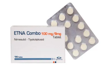 Nimesulid  + tiyokolşikosid içeren tablet: ETNA COMBO 100 MG/ 8 MG 14 TABLET kutusu. Üretici: GENVEON İLAÇ SANAYİ VE TİCARET ANONİM ŞİRKETİ.