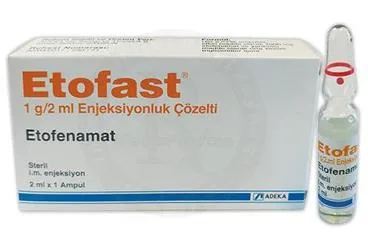 ETOFAST 1 GR/2 ML IM ENJEKSIYONLUK COZELTI (etofenamat) ürün ambalajı, çözelti. Üretici: ADEKA İLAÇ SANAYİ VE TİCARET A.Ş.