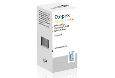 ETOPEX 100 MG/5 ML IV INF. ICIN KON.COZ.ICEREN FLAKON (etoposid) kutu fotoğrafı, flakon. Üretici: DEVA HOLDİNG ANONİM ŞİRKETİ.