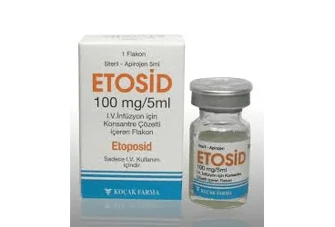 ETOSID 100MG/5 ML IV INF. ICIN KON. SOLUSYON ICEREN 1 FLAKON (etoposid) ambalajı, flakon. Üretici: KOÇAK FARMA İLAÇ VE KİMYA SANAYİ A.Ş.