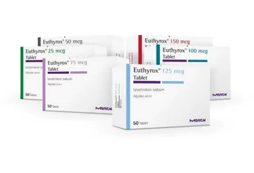 EUTHYROX 75 MCG 50 TABLET (levotiroksin) ürün ambalajı, tablet. Üretici: MERCK İLAÇ ECZA VE KİMYA TİC. A.Ş.