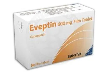 EVEPTIN 600 MG 50 FILM TABLET kutu fotoğrafı. Gabapentin içeren film kaplı tablet. Üretici: ASET İLAÇ SAN. VE TİC. A.Ş.