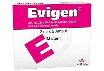 EVIGEN 300 MG/2 ML IM ENJEKSIYONLUK COZELTİ (5 ADET) ambalajı, çözelti formunda vitamin e içerir. Üretici: ALİS İLAÇ VE SANAYİ LİMİTED ŞİRKETİ.