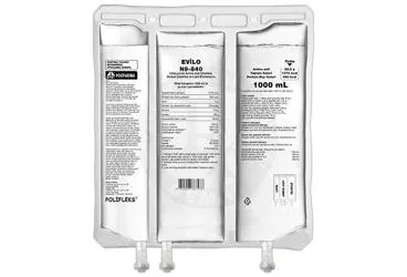 EVILO N9-840 INFUZYONLUK AMINO ASIT COZELTISI, GLUKOZ COZELTISI VE LIPID EMULSIYONU (1000 ML) (amino asit + glukoz + lipid solusyonu) ambalajı, çözelti. Üretici: POLİFARMA İLAÇ SAN. VE TİC. A.Ş.