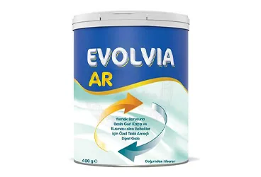 Tibbi amacli mama içeren EVOLVIA AR 400 G kutusu. Üretici: MONTERO İLAÇ VE GIDA SANAYİ TİCARET ANONİM ŞİRKETİ.