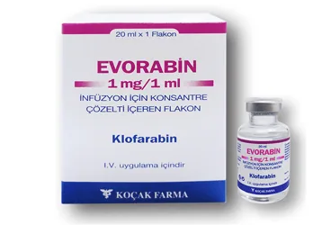 EVORABIN 1 MG/1 ML INFUZYON ICIN KONSANTRE COZELTI ICEREN 1 FLAKON (klofarabin) ambalajı, çözelti. Üretici: KOÇAK FARMA İLAÇ VE KİMYA SANAYİ A.Ş.