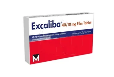 EXCALIBA 40/10 MG FILM KAPLI TABLET (28 TABLET) ambalajı, film kaplı tablet formunda olmesartan + amlodipin içerir. Üretici: MENARİNİ İLAÇ SANAYİ VE TİCARET A.Ş.