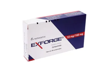 Amlodipin + valsartan içeren film kaplı tablet: EXFORGE 10/160 MG 28 FİLM TABLET kutusu. Üretici: NOVARTİS SAĞLIK GIDA VE TARIM ÜRÜNLERİ SANAYİ VE TİCARET ANONİM ŞİRKETİ.