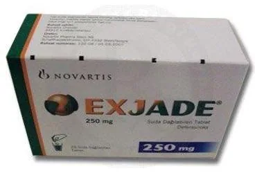 EXJADE 250 MG 28 ADET SUDA DAGILABILEN TABLET (deferasiroks) ambalajı, tablet. Üretici: NOVARTİS SAĞLIK GIDA VE TARIM ÜRÜNLERİ SANAYİ VE TİCARET ANONİM ŞİRKETİ.