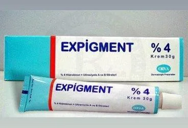 EXPIGMENT %4 30 GR KREM ürün ambalajı, krem formunda hidrokinon + kafur + butilmetoksidibenzoil içerir. Üretici: ORVA İLAÇ SAN. VE TİC. A.Ş.
