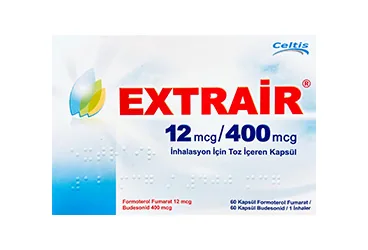 EXTRAIR 12 MCG+400 MCG INHALASYON ICIN TOZ ICEREN KAPSUL (60+60 KAPSUL) (formoterol + budesonid) kutu fotoğrafı, inhalasyon aerosolü. Üretici: CELTİS İLAÇ SANAYİ VE TİCARET ANONİM ŞİRKETİ.