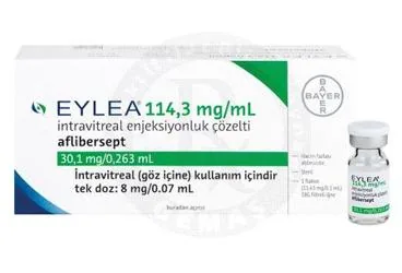 EYLEA 114,3 MG/ML INTRAVITREAL ENJEKSIYONLUK COZELTI (1 ADET) kutusu. Aflibersept içeren çözelti. Üretici: BAYER TÜRK KİMYA SAN. LTD. ŞTİ.