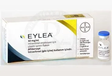 Aflibersept içeren flakon: EYLEA 40 MG/ML INTRAVITREAL ENJEKSIYON ICIN COZ. ICEREN 1 FLAKON kutusu. Üretici: BAYER TÜRK KİMYA SAN. LTD. ŞTİ.