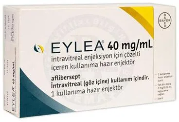 EYLEA 40 MG/ML INTRAVITREAL ENJEKSIYON ICIN COZELTI ICEREN KULLANIMA HAZIR ENJEKTOR (1 ADET) ürün ambalajı, çözelti formunda aflibersept içerir. Üretici: BAYER TÜRK KİMYA SAN. LTD. ŞTİ.