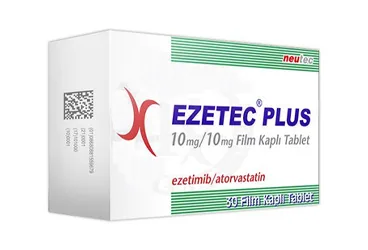 EZETEC PLUS 10 MG/10 MG FILM KAPLI TABLET (30 TABLET) kutusu, film kaplı tablet formunda atorvastatin + ezetimib içerir. Üretici: NEUTEC İLAÇ SANAYİ TİCARET ANONİM ŞİRKETİ.