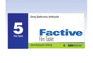 FACTIVE 320 MG FILM KAPLI TABLET (5 TABLET) ambalajı, film kaplı tablet formunda gemifloksasin içerir. Üretici: ABDİ İBRAHİM İLAÇ SANAYİ VE TİCARET A.Ş.