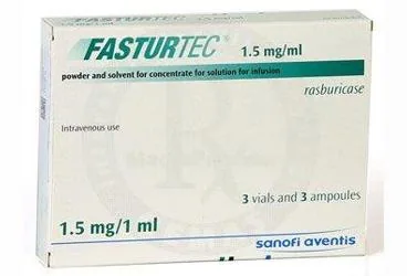 Rasburikaz içeren çözelti: FASTURTEC 1,5 MG/1 ML İNFİZYONLUK ÇÖZELTİ İÇİN TOZ İÇEREN FLAKON VEÇÖZÜCÜ İÇEREN AMPUL kutu fotoğrafı. Üretici: SANOFİ SAĞLIK ÜRÜNLERİ LTD. ŞTİ.