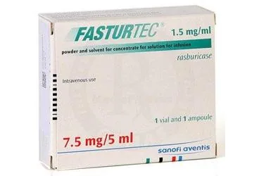 Rasburikaz içeren çözelti: FASTURTEC 7,5 MG/5 ML İNFİZYONLUK ÇÖZELTİ İÇİN TOZ İÇEREN FLAKON VEÇÖZÜCÜ İÇEREN AMPUL kutusu. Üretici: SANOFİ SAĞLIK ÜRÜNLERİ LTD. ŞTİ.