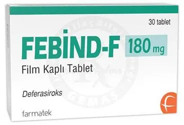 FEBİND-F 180 MG FİLM KAPLI TABLET (30 TABLET) (deferasiroks) kutu fotoğrafı, film kaplı tablet. Üretici: FARMA-TEK İLAÇ SANAYİ VE TİCARET A.Ş.