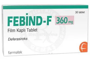 FEBIND-F 360 MG FILM KAPLI TABLET (30 TABLET) (deferasiroks) kutu fotoğrafı, film kaplı tablet. Üretici: FARMA-TEK İLAÇ SANAYİ VE TİCARET A.Ş.
